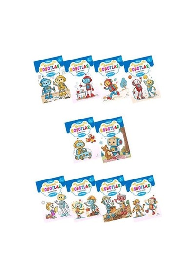 Sevimli Robotlar Boyoma Kitabı Çıkartmalı 10 Set - Rmht-801535