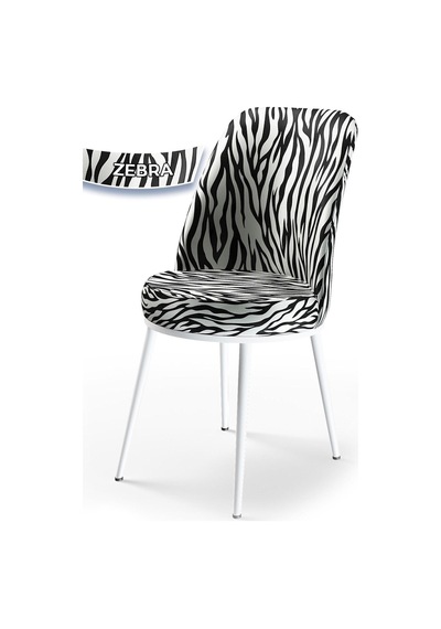 Canisa Concept Dexa Serisi, Üst Kalite Yemek Odası Sandalyesi, Metal Beyaz Iskeletli, 8 Adet Zebra Desen Metal, Zebra Desen