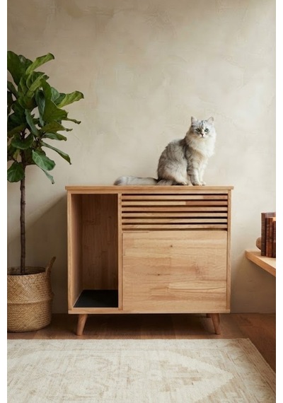 Reyo Pet Xxl Kedi Tuvaleti Dolabı Ekstra Büyük, 1. Sınıf Ahşap, Kapalı Kedi Kum Kabı Dolabı