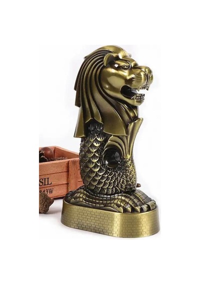 Vintage Metal Singapur Merlion Biblo Antik Bronz 16 Cm