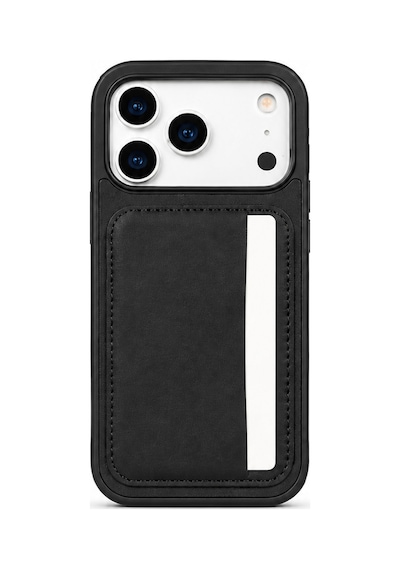 Cardx İphone 17 Pro Max Uyumlu Vegan Deri Kartlıklı Kamera Korumalı Kılıf Siyah