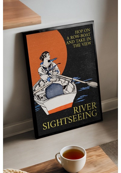 Row Boat Siyah Ahşap Çerçeveli Poster, Dekoratif Seyahat Duvar Tablosu