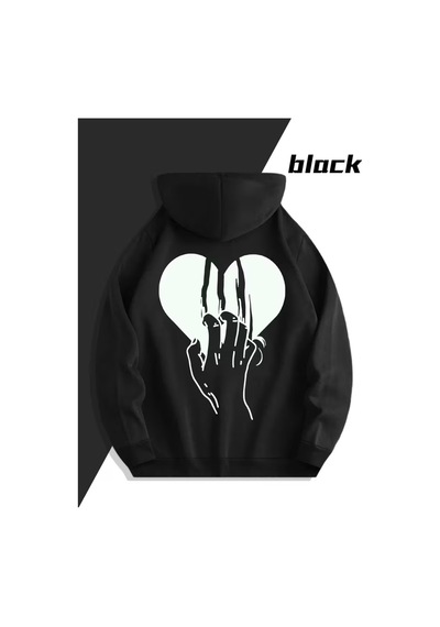 Nevermind Sevgili Çift Kombini 2 Li Kalp Ve Pençe Desenli Unisex Sweatshirt Siyah