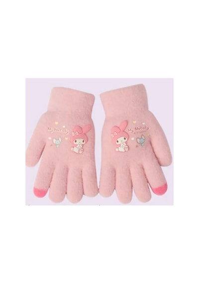 Petityu Pembe Örme Yumuşacık Sıcacık Eldiven Hello Kitty- My Melody - Pembe Parmak Ucu Detay 3-8 Yaş