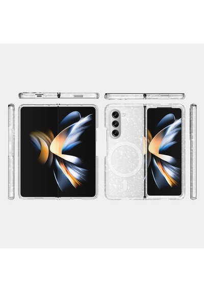 Samsung Galaxy Uyumlu Z Fold 6 Kılıf Magsafe Şarj Özellikli Simli Sert Şeffaf Allstar Kapak Şeffaf