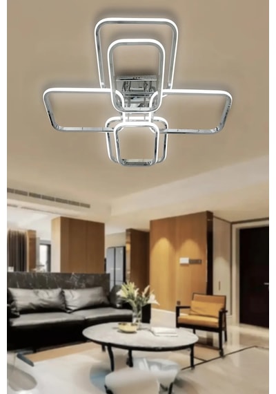 6' Lı Kare Plafonyer Led Avize Tavana Yapışık Modern Spor Avize - Krom Krom