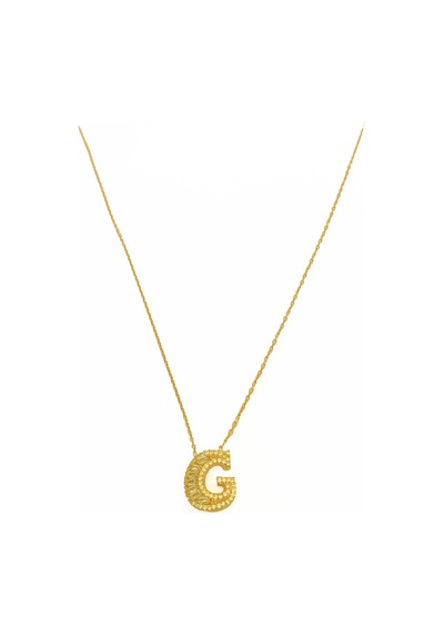 Baget Taşlı Pırlanta Model Gümüş Harf Kolye - G Rose Gold