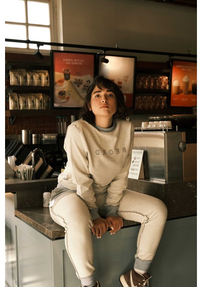 Beord Ham-gri %100 Pamuk Bisiklet Yaka Sweatshirt Bss1-142
