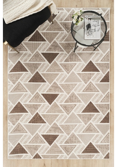 Villadia Home Textile Modern Desen Baskılı Kaymaz Taban Elit Şık Dört Mevsim Yıkanabilir Halı Yolluk Oturma Salon Odası Vd1107kahve Kahve