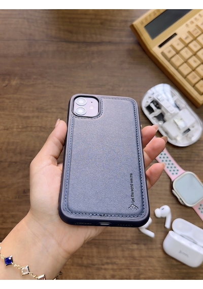 Apple iPhone 11 Uyumlu Premium Deri Dokulu Darbelere Karşı Dayanıklı Nazal Silikon Kılıf Lacivert