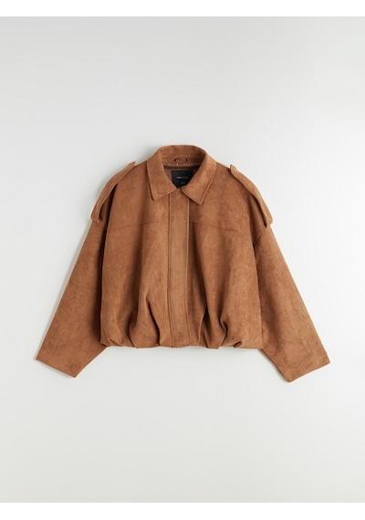 Lcw Vision Kahverengi Gömlek Yaka Oversize Kadın Süet Görünümlü Ceket Xl-2xl
