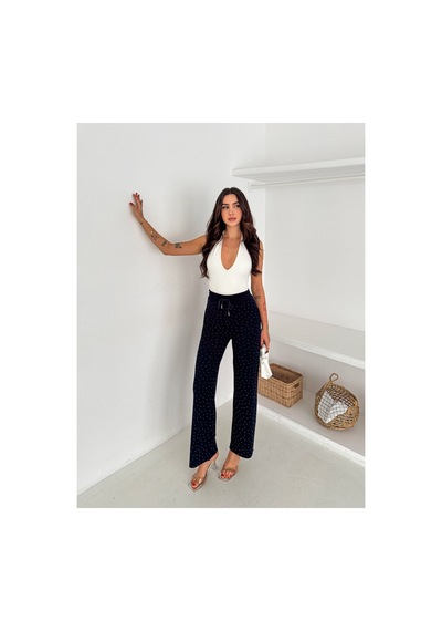 Gugus Kadın Bol Paça Modal Eşofman Altı Taşlı Wide Leg Model Siyah