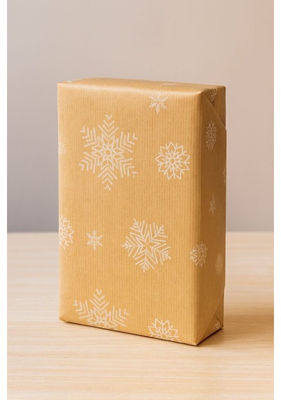 Kraft Hediye Paketleme Kağıdı, Kar Tanesi Desenli Ambalaj & Paket Kağıdı, 70x100 Cm - 10'lu Paket