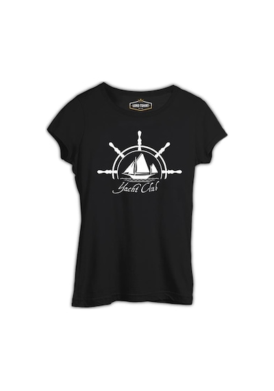 Yat Kulübü - Yatch Club Siyah Bayan Tshirt