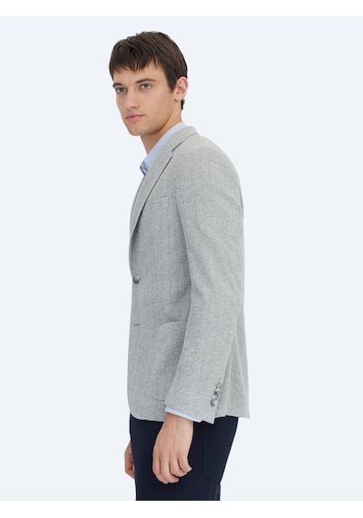 Kip Gri Kareli Modern Fit Pamuk Karışımlı Örme Ceket Gri
