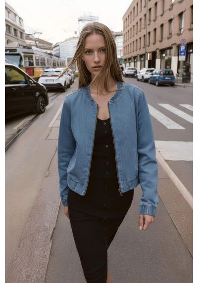 Kadın Açık Mavi Bomber Denim Ceket Açık Mavi