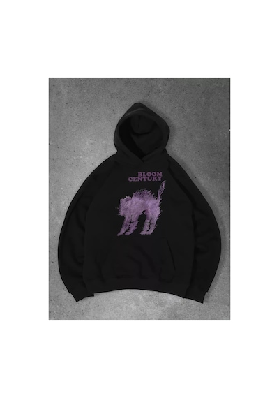 Tarzsokak Unisex Purple Cat Sweatshirt Siyah