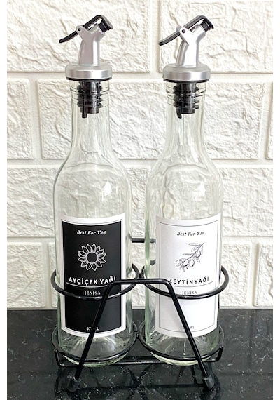 2'li Şeffaf Cam 375 Ml Stantlı Yağdanlık Damlatmaz Başlıklı Yağlı