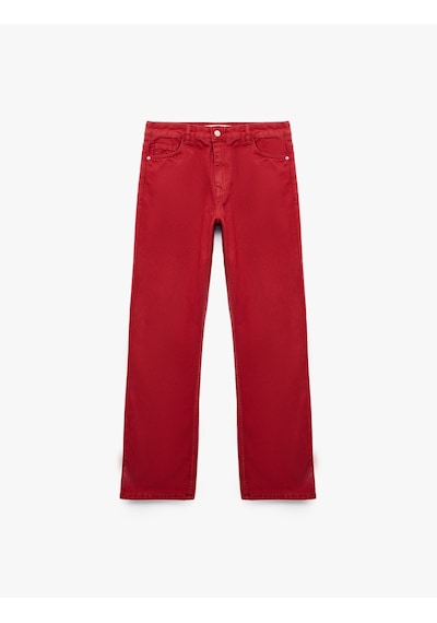 Koton Pamuklu Normal Bel Düğmeli Cepli Uzun Kesim Düz Paça Pantolon - Straight Jeans Kırmızı 7wal40118mw Koton Pamuklu Normal Bel Düğmeli Cepli Uzun Kesim Düz Paça Pantolon - Straight Jeans Kırmızı 7wal40118mw