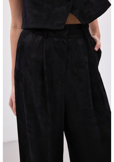 Sateen Jakarlı Bol Pantolon - Siyah-136818 siyah