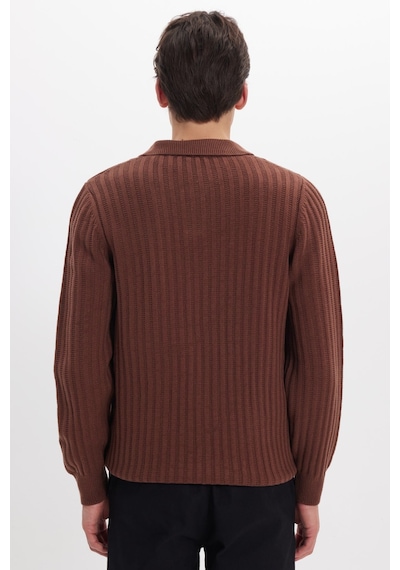 Tudors Erkek Standart Fit Normal Kesim Polo Yaka Kahverengi Kazak-46287