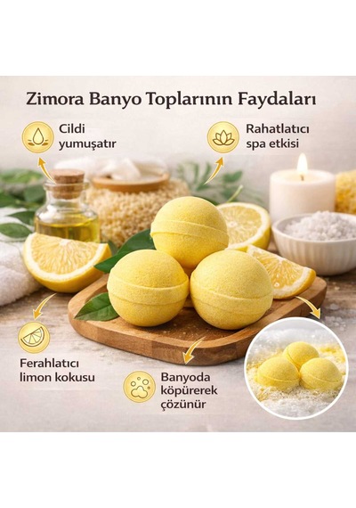 3 Adet 50 Gr. Limon Kokulu Banyo Topu, Nem Bombası, Banyo Bombası, Manikür Ve Pedikür Topu Diğer