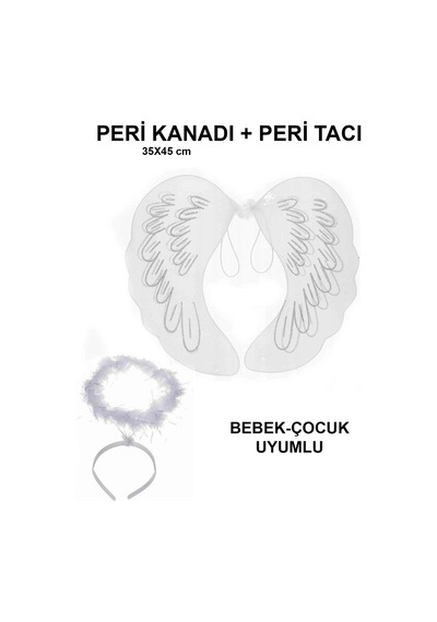 Beyaz Dantel Tüllü Peri Kanadı Ve Peri Tacı Seti 45x40 Cm +0
