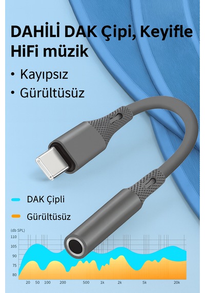 Td-c3327 Type-c-3.5mm Kulaklık Dönüştürücü Hifi Ses Aktarımı Dac Çipli Tak Ve Kullan 13cm