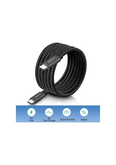 Solid 100w 5a Type C To Type C Hızlı Şarj Ve Data Kablosu Halat Örgülü Space Gray Mbt 1 Metre