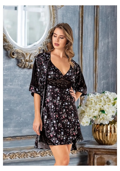 Angel's Story Angels Story Saten Dantel Detaylı Çiçek Desenli Empirme Gecelik Siyah - Kırmızı Angel's Story Angels Story Saten Dantel Detaylı Çiçek Desenli Empirme Gecelik Siyah - Kırmızı