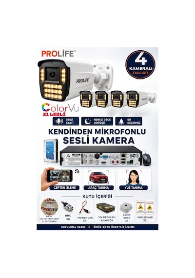 4 Lü Sesli Güvenlik Kamerası 5 Mp Gece Renkli Yüz Ve Araç Tanımalı Full Hd Kamera Sistemi 4 Lü Sesli Güvenlik Kamerası 5 Mp Gece Renkli Yüz Ve Araç Tanımalı Full Hd Kamera Sistemi