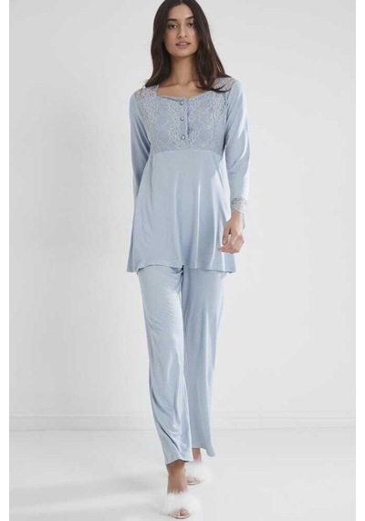 Pierre Cardin Kadın Penye Dantelli Pijama Takımı 1241 Mist 001