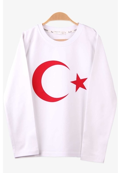 Breeze Türk Bayraklı Çocuk Uzun Kollu Tişört Kırmızı(6-12 Yaş)