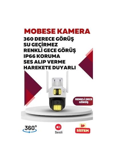İrtech-2 Kameralı 360 Derece Sesli İp Güvenlik Kamera Seti Renkli Gece Görüş-su Geçirmez Gk01