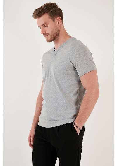 Buratti Pamuklu V Yaka Slim Fit Erkek T Shirt 5902122 Gri Melanj