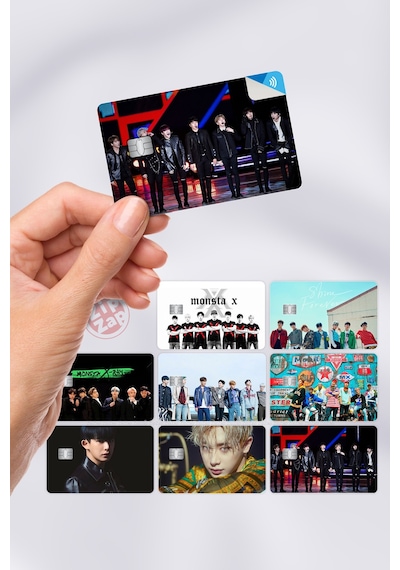 Monsta X Kpop K-pop Kart Kaplama Yapışkanlı Folyo Sticker 8 Adet Çok Renkli
