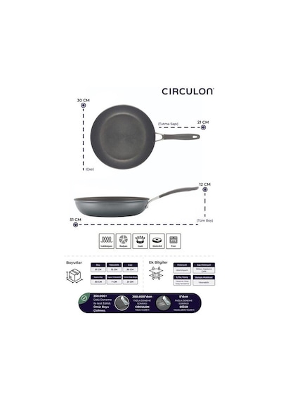 Circulon Çizilmez Yapışmaz 3'lü Kızartma Tava Seti - 22cm, 26cm, 28cm Siyah