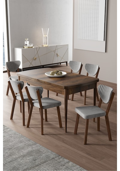 Canisa Exve Serisi 80x132 Açılabilir Barok Ahşap Desen Masa Takımı Ve 6 Gri Sandalye Masa Barok Ahşap Desen Sandalye Gri Canisa Exve Serisi 80x132 Açılabilir Barok Ahşap Desen Masa Takımı Ve 6 Gri Sandalye Masa Barok Ahşap Desen Sandalye Gri