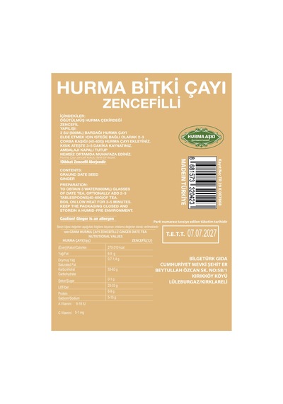 Hurma Aşkı Hurma Çayı Zencefilli 200 G