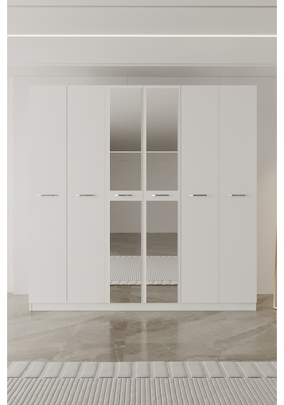 Aeka Ae-2191 Hisar Aynalı 6 Kapaklı Çok Bölmeli Askılı Ve Raflı Geniş Hacimli Gardırop 210x210 Cm Beyaz Aeka Ae-2191 Hisar Aynalı 6 Kapaklı Çok Bölmeli Askılı Ve Raflı Geniş Hacimli Gardırop 210x210 Cm Beyaz