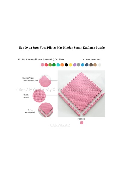 Damla Desen Tatami Eva Spor Yoga Pilates Oyun Matı Halısı Minderi Puzzle 50x50 13mm 8 Adet 100x200