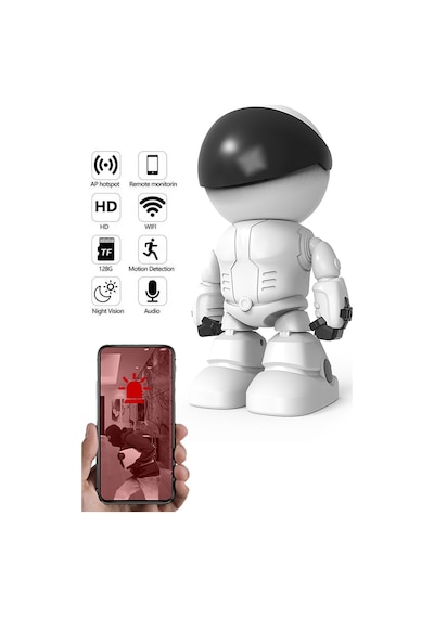 Hd Kablosuz Ip Kamera Wi-fi Robot Şeklinde Kamera 1080 P Wifi Gece Görüş Kamerası Beyaz