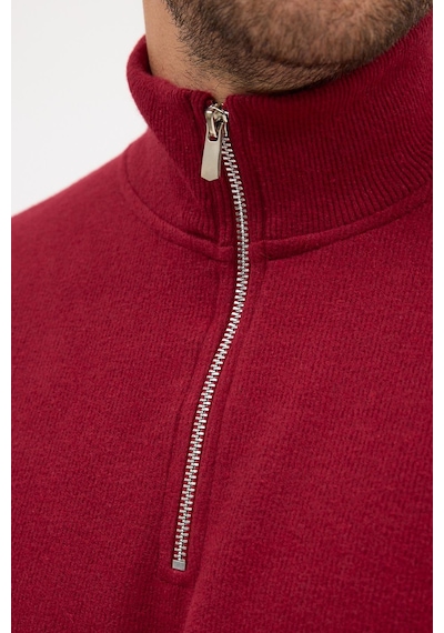 Mmetalic Erkek Bordo Standart Fit Normal Kesim Pamuklu Yarım Fermuarlı Dik Yaka Pamuklu Sweatshirt Bordo