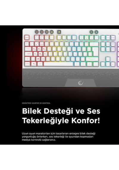 Kb-gx65 Sımula Beyaz Usb Rgb Aydınlatmalı 4 Makro Tuşlu Bilek Destekli Gaming Oyuncu Klavyesi