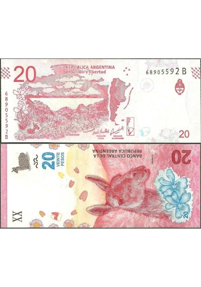 Arjantin 20 Peso 2019-2020 Guamaco Ve Patagonya Temalı. Çil Kondisyon.