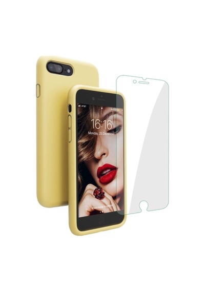 iPhone Uyumlu 7 Plus 8 Plus Içi Kadife Soft Lansman Silikon Telefon Kılıfı - Ekran Koruyucu Sarı