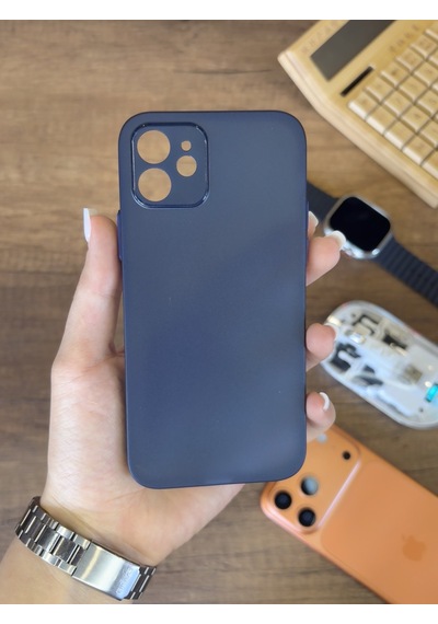 İphone 12 Uyumlu Süper İnce Mat Ultra Thin Silikon Kılıf Lacivert