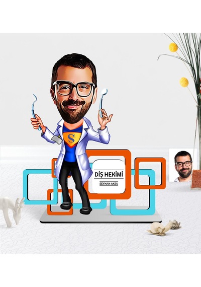 Kişiye Özel Bay Diş Hekimi Karikatürlü 3d Ahşap Masa İsimliği - 1