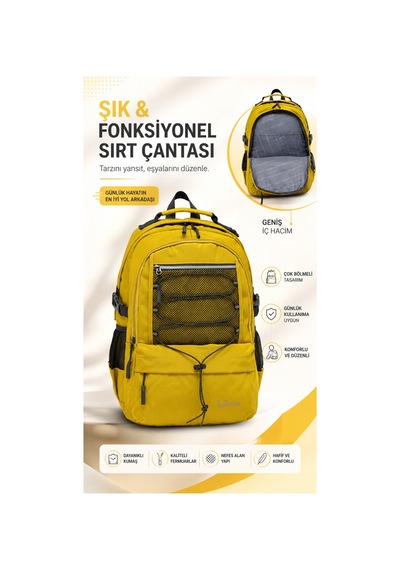 Kaff Young 51534 Yellow Sarı Unisex Çok Cepli Suya Dayanıklı Sırt Çantası