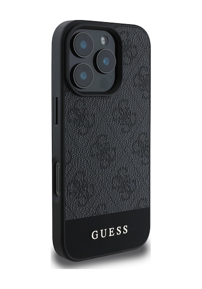 Apple Uyumlu iPhone 16 Pro Max Kılıf Guess Lisanslı Pu Deri Şerit Logo Dizaynlı Kapak Siyah